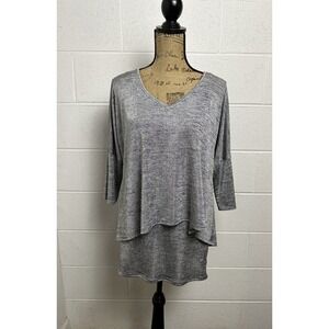 Joseph Ribkoff Tunic Shirt Womens Medium Gray Layered‎ Asymmetric Hem 3/4 Sleeve